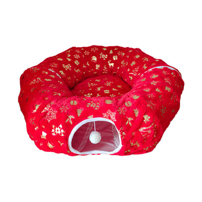 Christmas S-Shaped Cat Tunnel Bed, Warm Anti-Scratch Pet Cave Nest