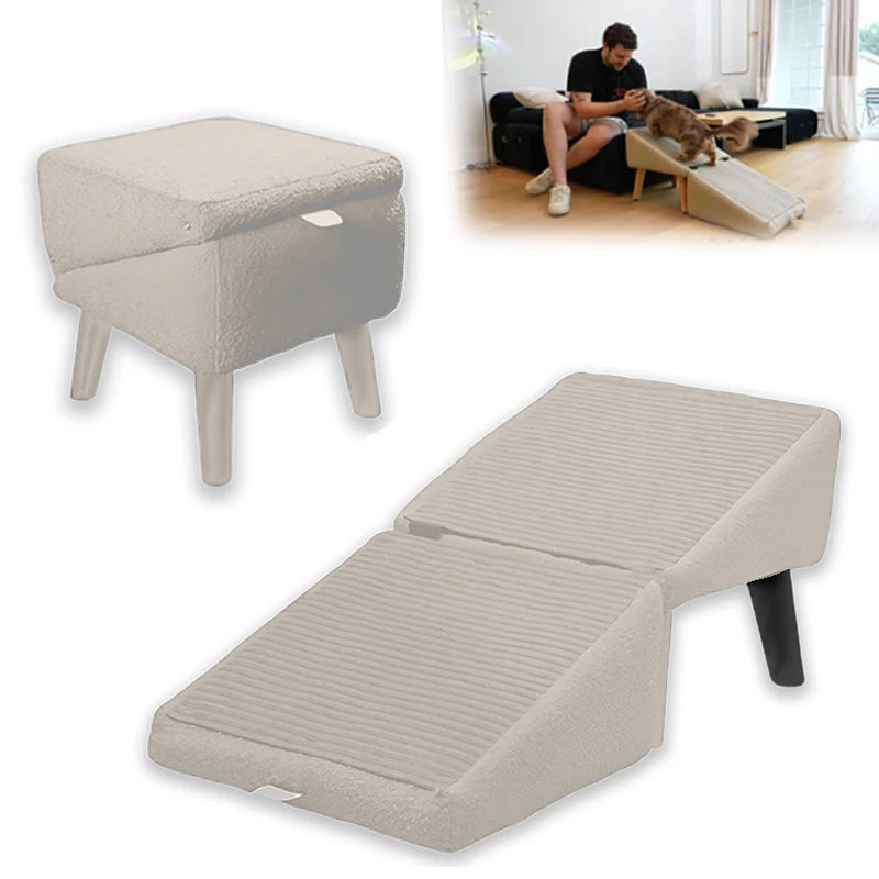 2-in-1 Convertible Wooden Home Step Stool Dog Ramp Stairs for Bed