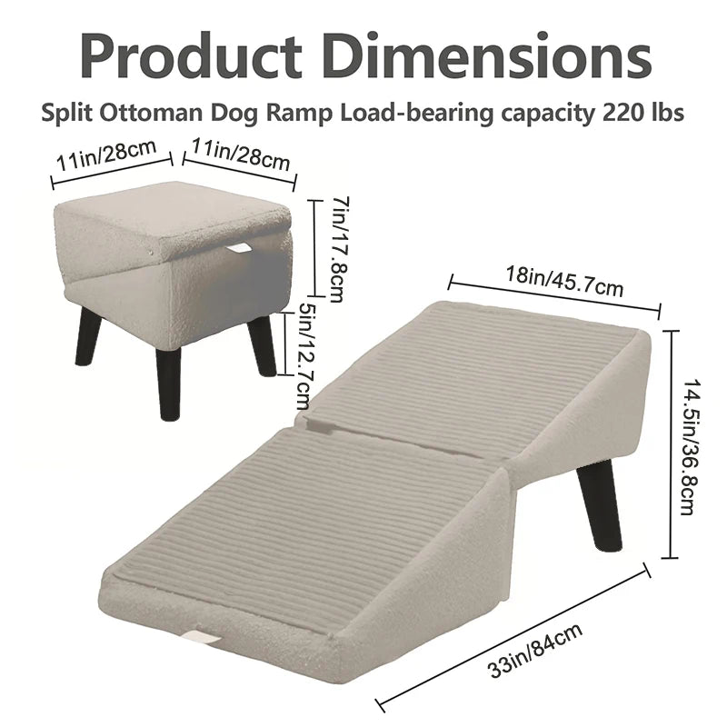 2-in-1 Convertible Wooden Home Step Stool Dog Ramp Stairs for Bed