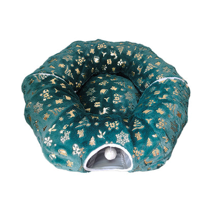 Christmas S-Shaped Cat Tunnel Bed, Warm Anti-Scratch Pet Cave Nest