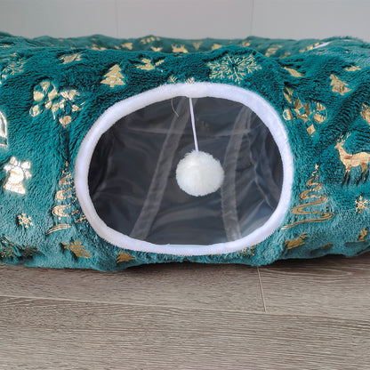 Christmas S-Shaped Cat Tunnel Bed, Warm Anti-Scratch Pet Cave Nest
